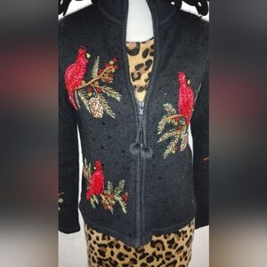 VINTAGE EMBROIDERED CARDINAL CARDIGAN